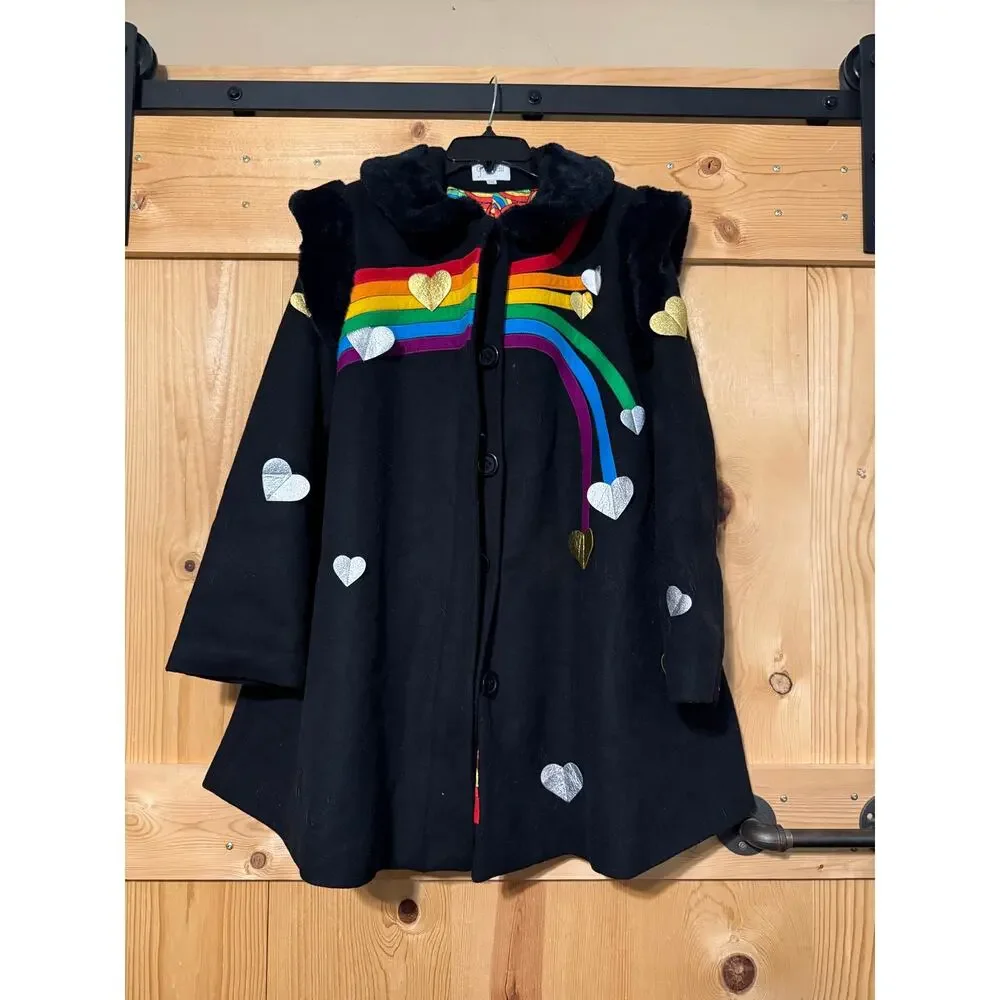 Little Goodall Rainbow Heart Coat QUEEN OF HEARTS XXL Ladies Size 16 Wool Blend